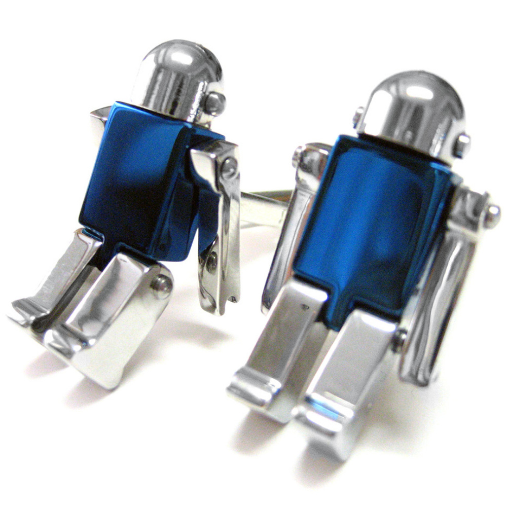 Blue Chrome Robot Cufflinks